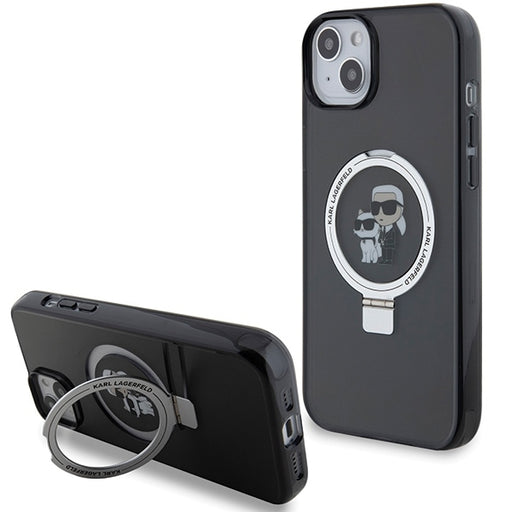 Karl Lagerfeld iPhone 15 Plus Hülle Hardcase - Magsafe compatible - Ringstand - K&C - Schwarz
