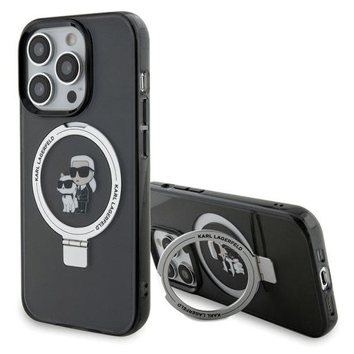 Karl Lagerfeld iPhone 15 Pro Max Hülle Hardcase - Magsafe compatible - Ringstand - K&C - Schwarz