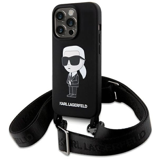 Karl Lagerfeld Hülle für iPhone 15 Pro Max hardcase Schwarz Crossbody Silikon Ikonik