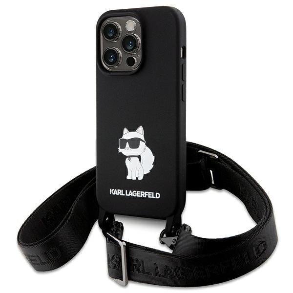 Karl Lagerfeld Hülle für iPhone 15 Pro Max hardcase Schwarz Crossbody Silikon Choupette