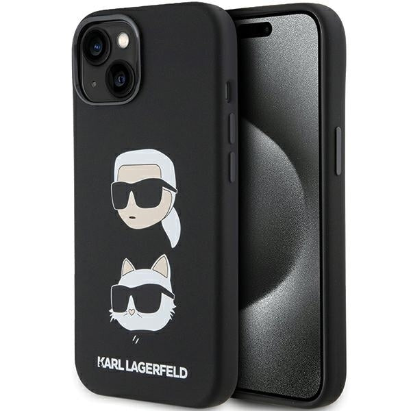 Karl Lagerfeld Hülle für iPhone 15 / 14 / 13 Schwarz Silikon Karl&Choupette Head