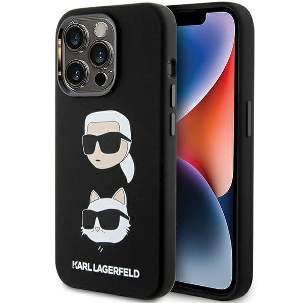 Karl Lagerfeld Hülle für iPhone 15 Pro Schwarz Silikon Karl&Choupette Head