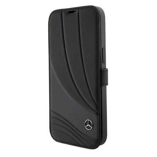 Mercedes Hülle für iPhone 15 Pro 6.1"schwarz bookcase Leder Wave Patern
