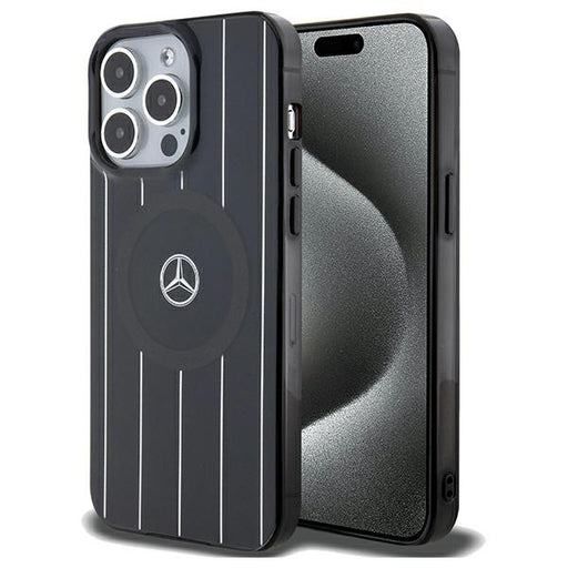 Mercedes Hülle für iPhone 15 Pro 6.1"schwarz hardcase Double Layer Crossed Lines MagSafe