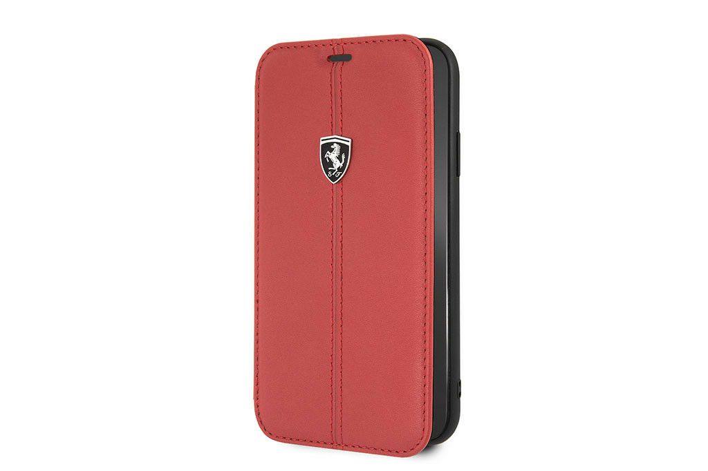 Ferrari Handyhülle iPhone XR Handytasche Ferrari - Vertical Stripe Leder -Book Cover - Rot