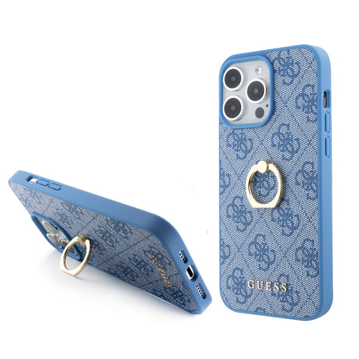 Guess iPhone 15 Pro Hülle Hardcase - 4G - Mit Ringhalter - Blau