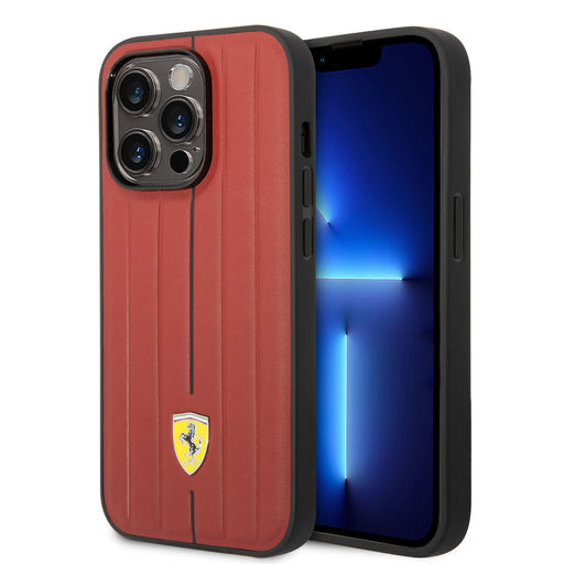 Ferrari Hülle für iPhone 14 Pro Hardcase-Rückseite Hot Stamp - Schwarz Line - Rot
