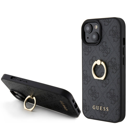 Guess iPhone 15 Hülle Hardcase - 4G - Mit Ringhalter - Grau