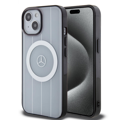 Mercedes-Benz iPhone 15 Hülle Hardcase - Double Layer Magsafe Case - Crossed Lines - Weiß