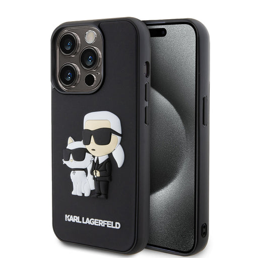 Karl Lagerfeld iPhone 15 Pro Silikonhülle - 3D Rubber - NFT K&C - Schwarz