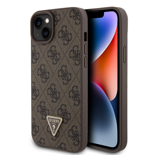 Guess iPhone 15 Plus Hülle Hardcase - 4G Triangle - Strass - Braun