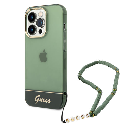 Guess Hülle für iPhone 14 Pro Max Hardcase Hülle - Durchscheinend - mit Riemen - Grün
