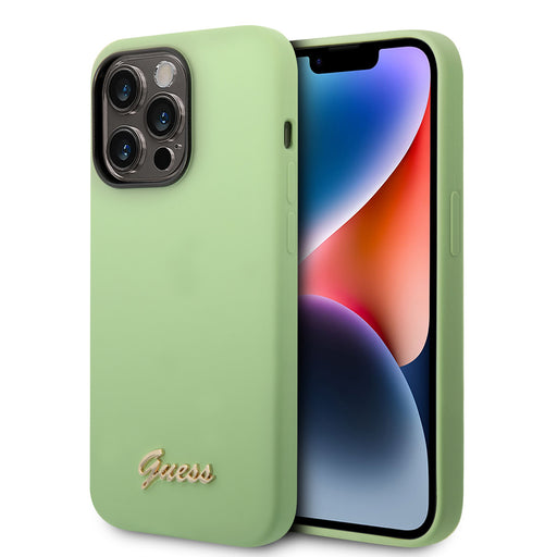 Guess Hülle für iPhone 14 Pro Silikonhülle - Metal logo - Grün