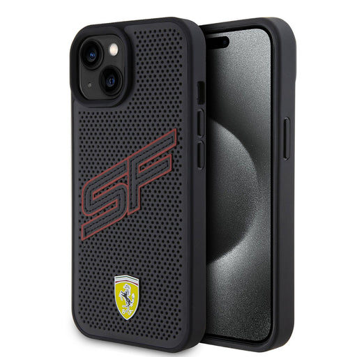 Ferrari Hülle für iPhone 15 Hardcase-Hülle - Perforated - Schwarz