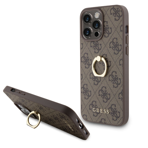 Guess iPhone 15 Pro Max Hülle Hardcase - 4G - Mit Ringhalter - Braun