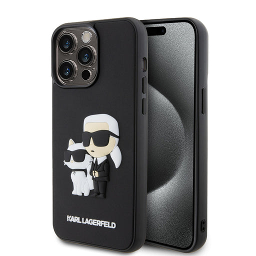 Karl Lagerfeld iPhone 15 Pro Max Silikonhülle - 3D Rubber - NFT K&C - Schwarz