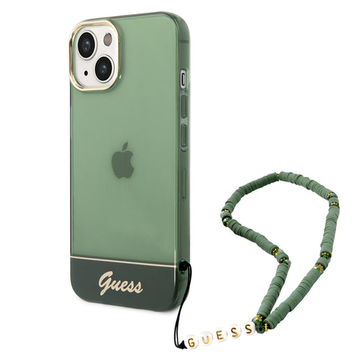 Guess Hülle für iPhone 14 Hardcase Hülle - Durchscheinend - mit Riemen - Grün