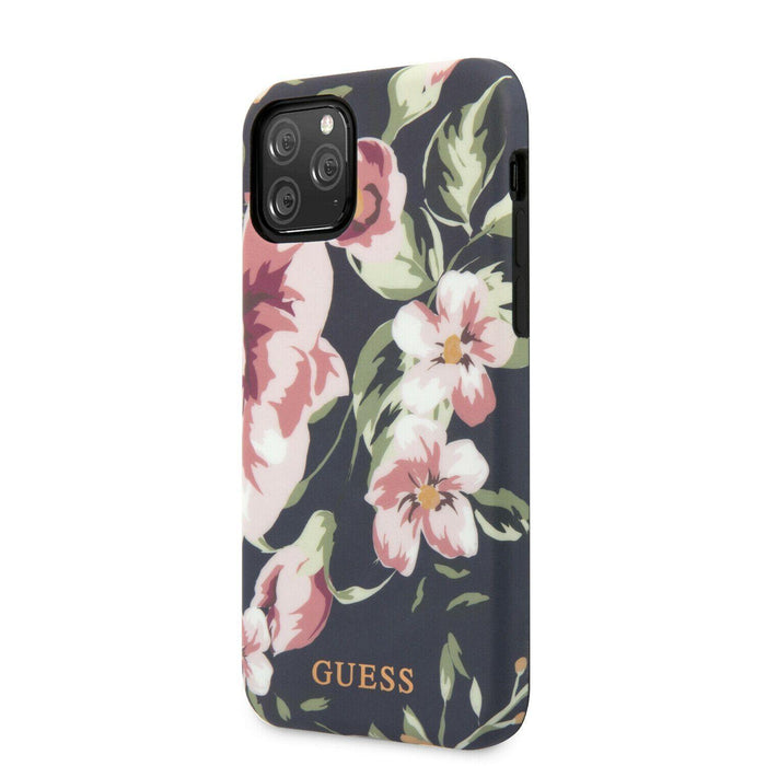 Guess Handyhülle iPhone 11 Pro Case Hülle -Guess Flower Shiny N.3 Cover Navy