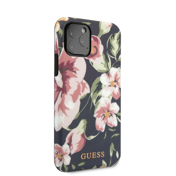 Guess Handyhülle iPhone 11 Pro Case Hülle -Guess Flower Shiny N.3 Cover Navy