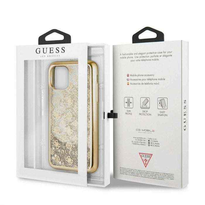 Guess Handyhülle iPhone 11 Pro HandyHülle Guess 4G Peony Glitter Hard Cover Gold
