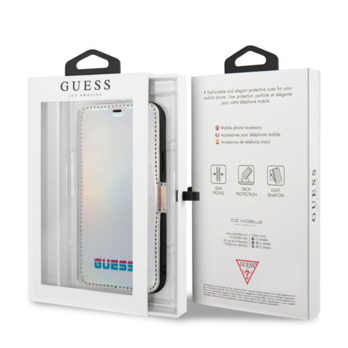 Guess Handyhülle iPhone 11 Pro Max Handytasche - Guess - IriDescent - Book Cover - Silber