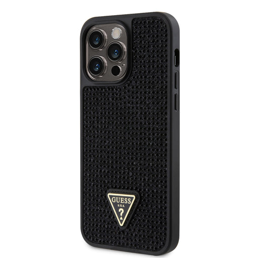 Guess Hülle Rhinestones Triangle Metal Logo Hülle für iPhone 15 Pro Max Schwarz