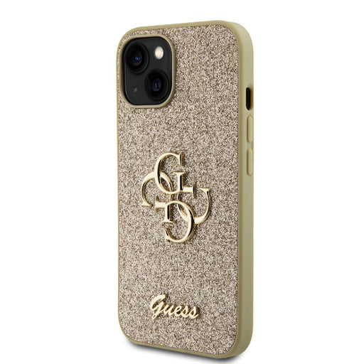 Guess Hülle PU Fixed Glitter 4G Metal Logo Hülle Für iPhone 13 Gold