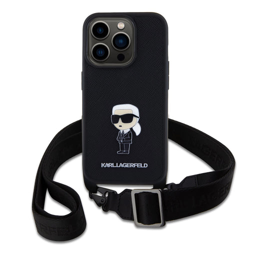 Karl Lagerfeld Saffiano Crossbody Metal Ikonik Hülle Für iPhone 15 Pro Schwarz