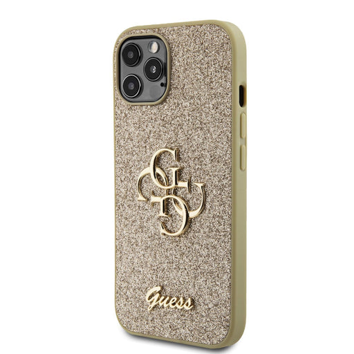 Guess Hülle PU Fixed Glitter 4G Metal Logo Hülle Für iPhone 12/12 Pro Gold