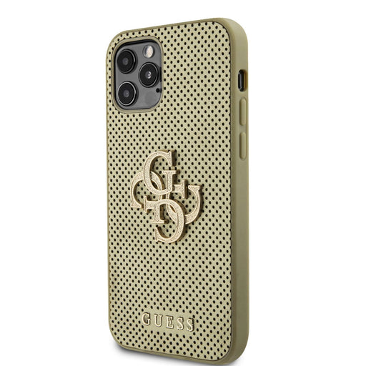 Guess Hülle PU Perforated 4G Glitter Metal Logo Hülle Für iPhone 12/12 Pro Gold