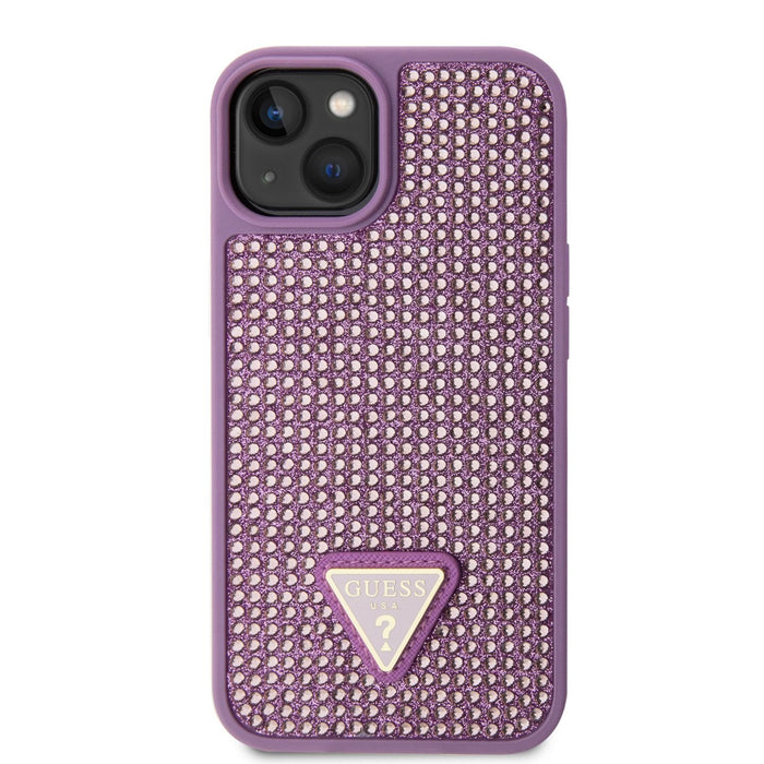 Guess Hülle Rhinestones Triangle Metal Logo Hülle für iPhone 14 Lila