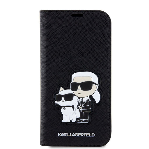 Karl Lagerfeld PU Saffiano Karl and Choupette NFT Handytasche für iPhone 13 Schwarz