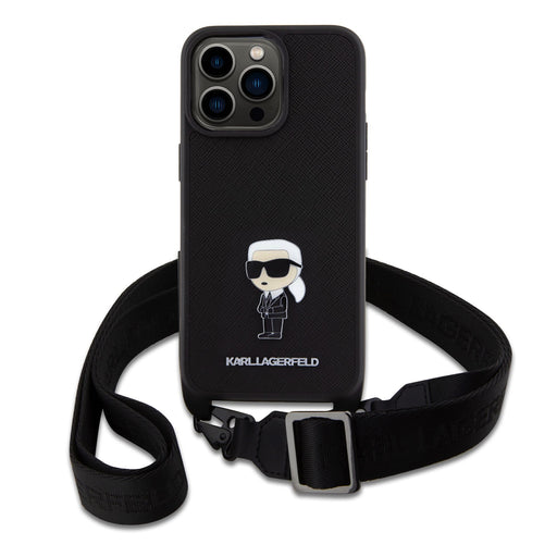 Karl Lagerfeld Saffiano Crossbody Metal Ikonik Hülle Für iPhone 15 Pro Max Schwarz