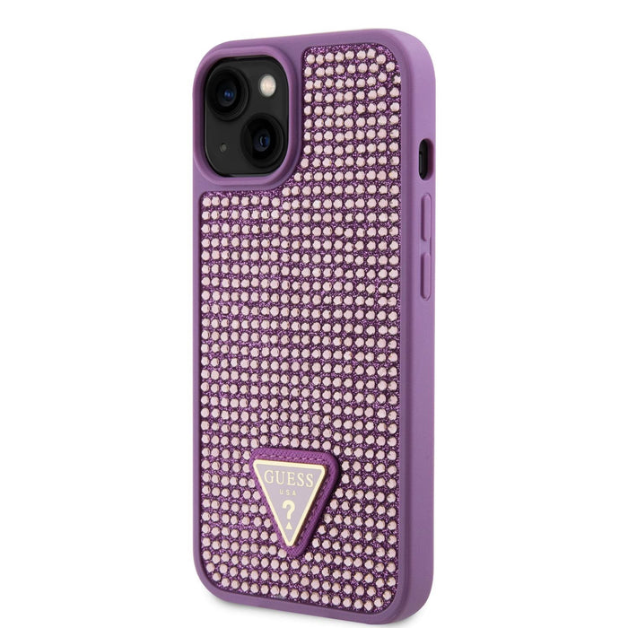 Guess Hülle Rhinestones Triangle Metal Logo Hülle für iPhone 15 Lila