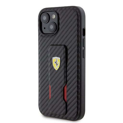 Ferrari Karbon Grip Stand Hülle Für iPhone 15 Schwarz