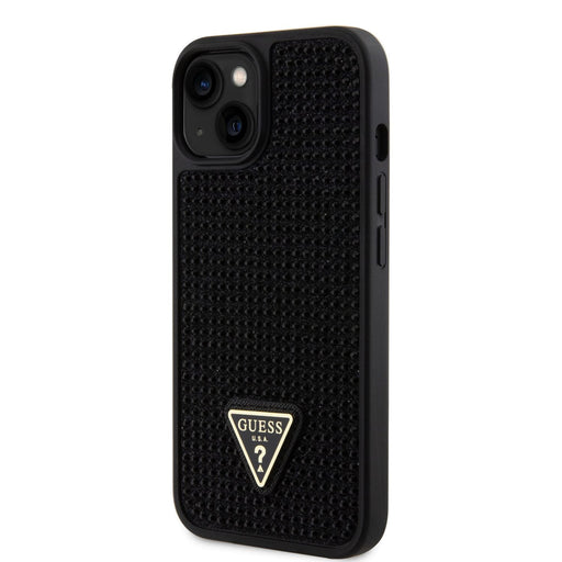 Guess Hülle Rhinestones Triangle Metal Logo Hülle für iPhone 15 Schwarz