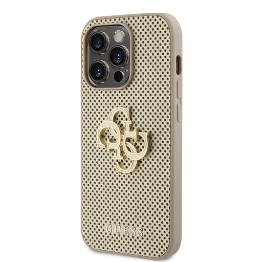 Guess Hülle PU Perforated 4G Glitter Metal Logo Hülle Für iPhone 14 Pro Gold