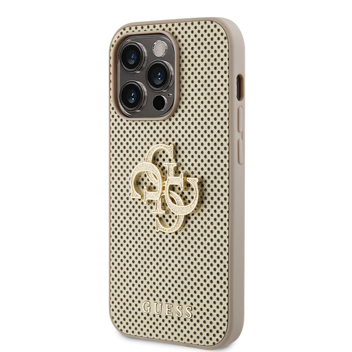 Guess Hülle PU Perforated 4G Glitter Metal Logo Hülle Für iPhone 14 Pro Gold