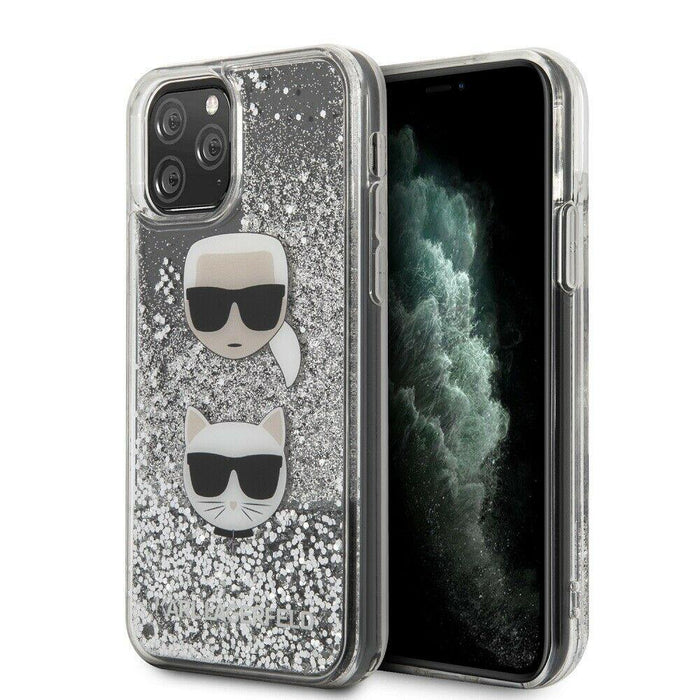 iPhone 11 Pro Hülle Case Karl Lagerfeld Heads Glitter Silber