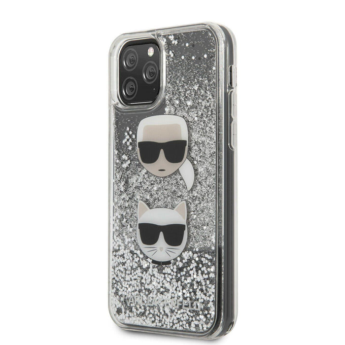 Karl Lagerfeld Handyhülle iPhone 11 Pro Hülle Case Karl Lagerfeld Heads Glitter Silber