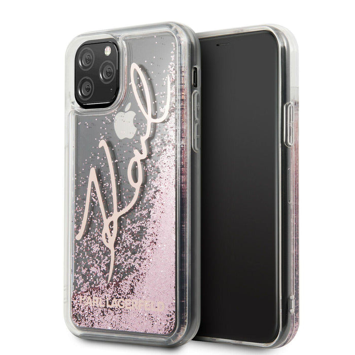 iPhone 11 Pro Hülle Karl Lagerfeld Glitter Signature Cover /Rosa